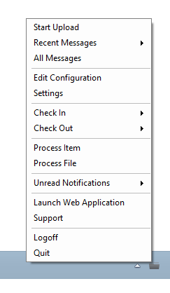 Uploader Task Bar Menu